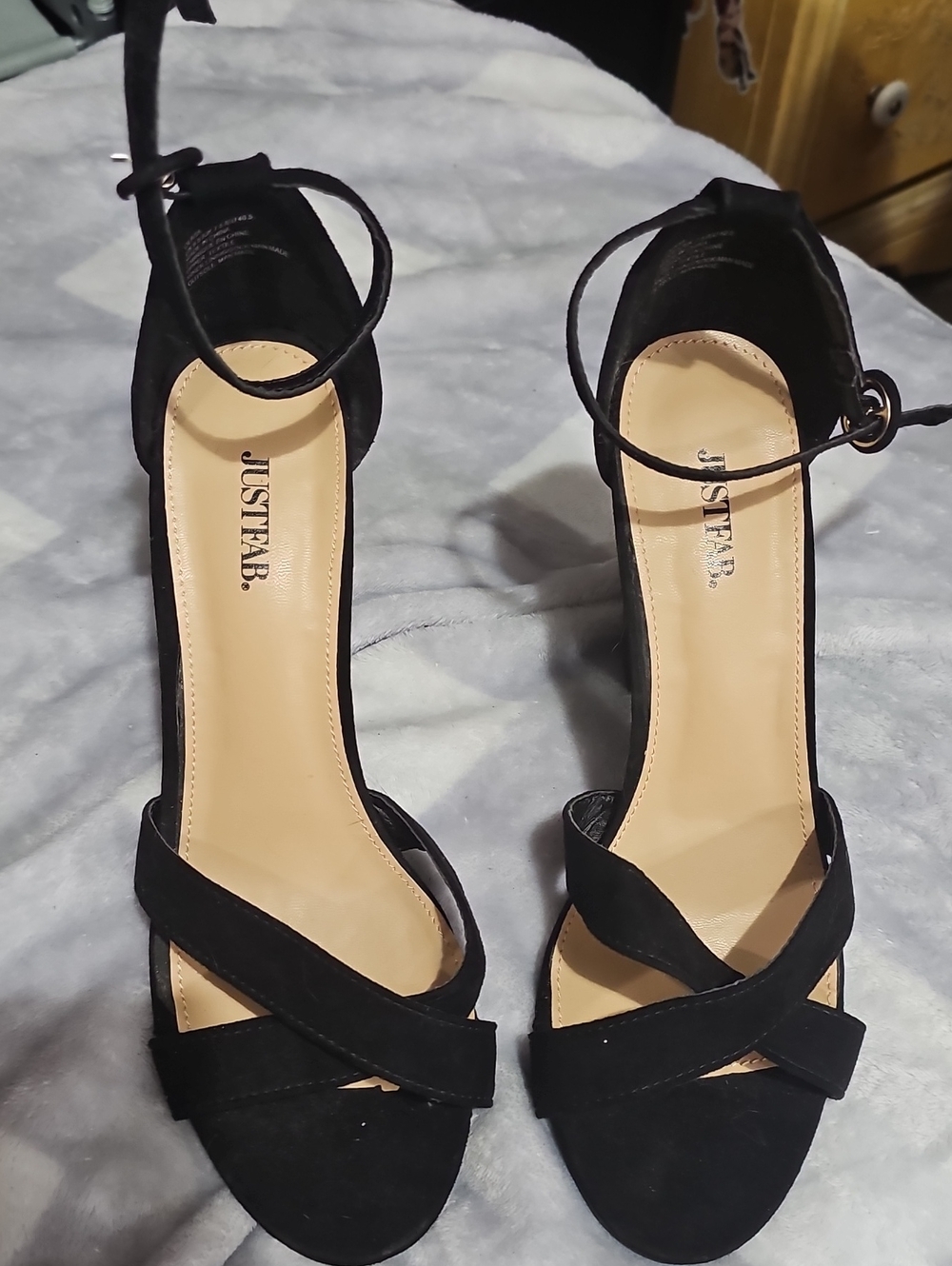 JustFab Black Suede Crisscross Ankle-Strap Heels